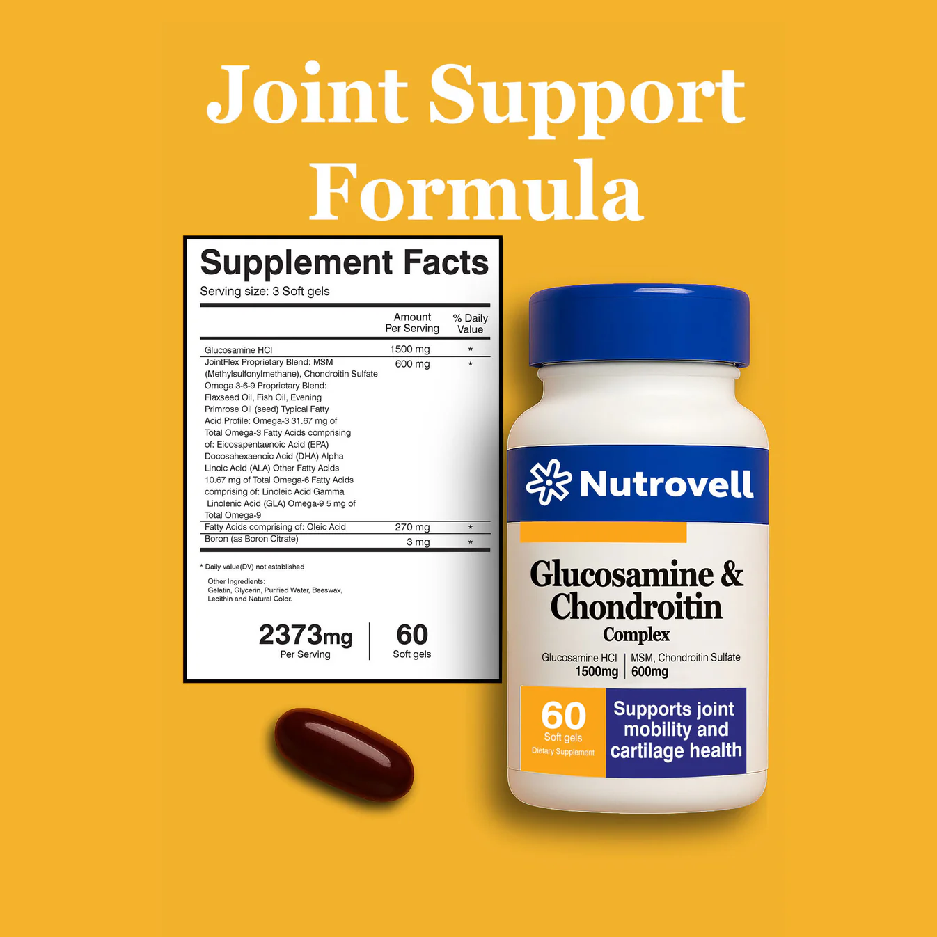 Glucosamine & Chondroitin – Glucosamine Sulfate 1500 mg – 60 Softgels