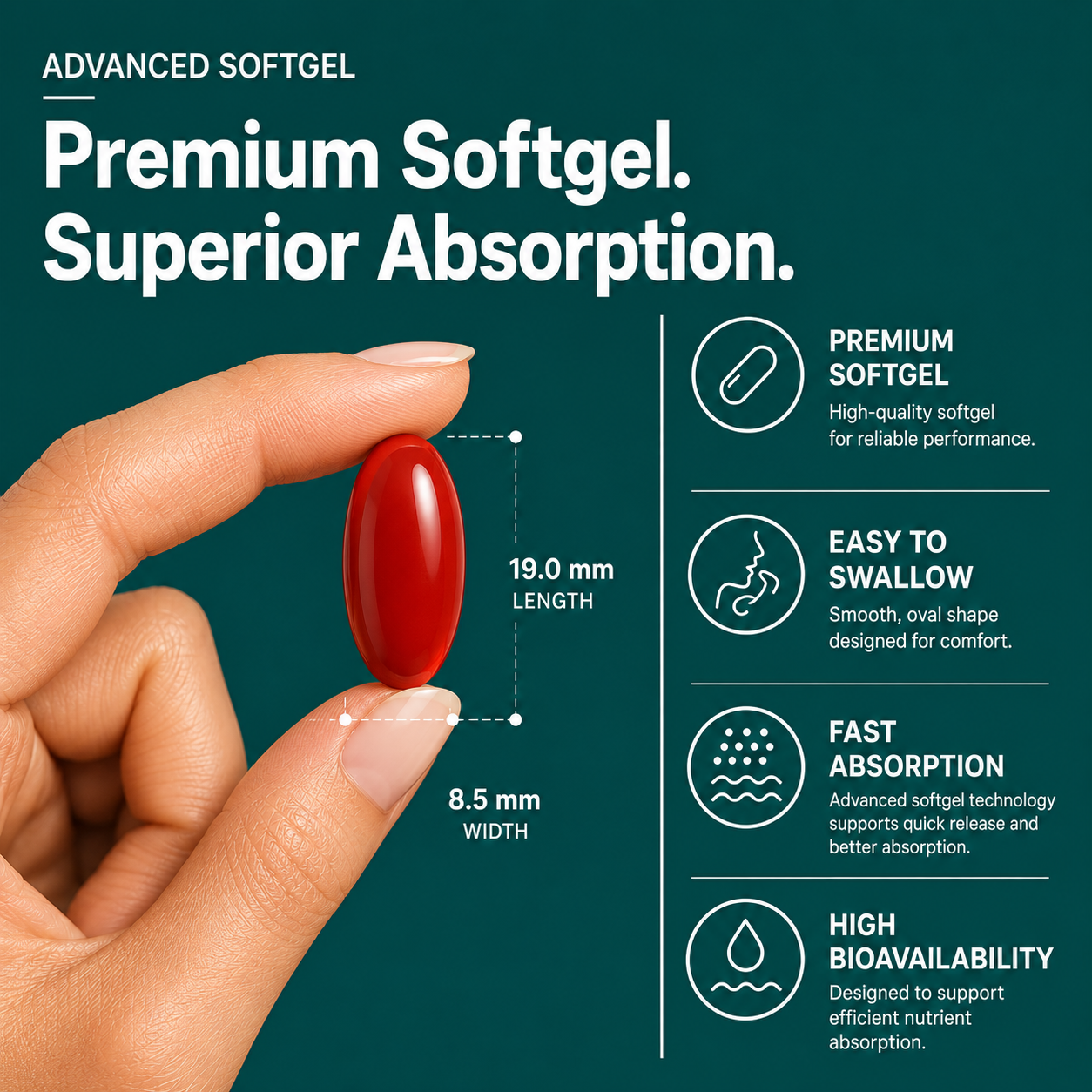 Nutrovell Lutein + Zeaxanthin Premium Softgel Size and Easy-to-Swallow Design