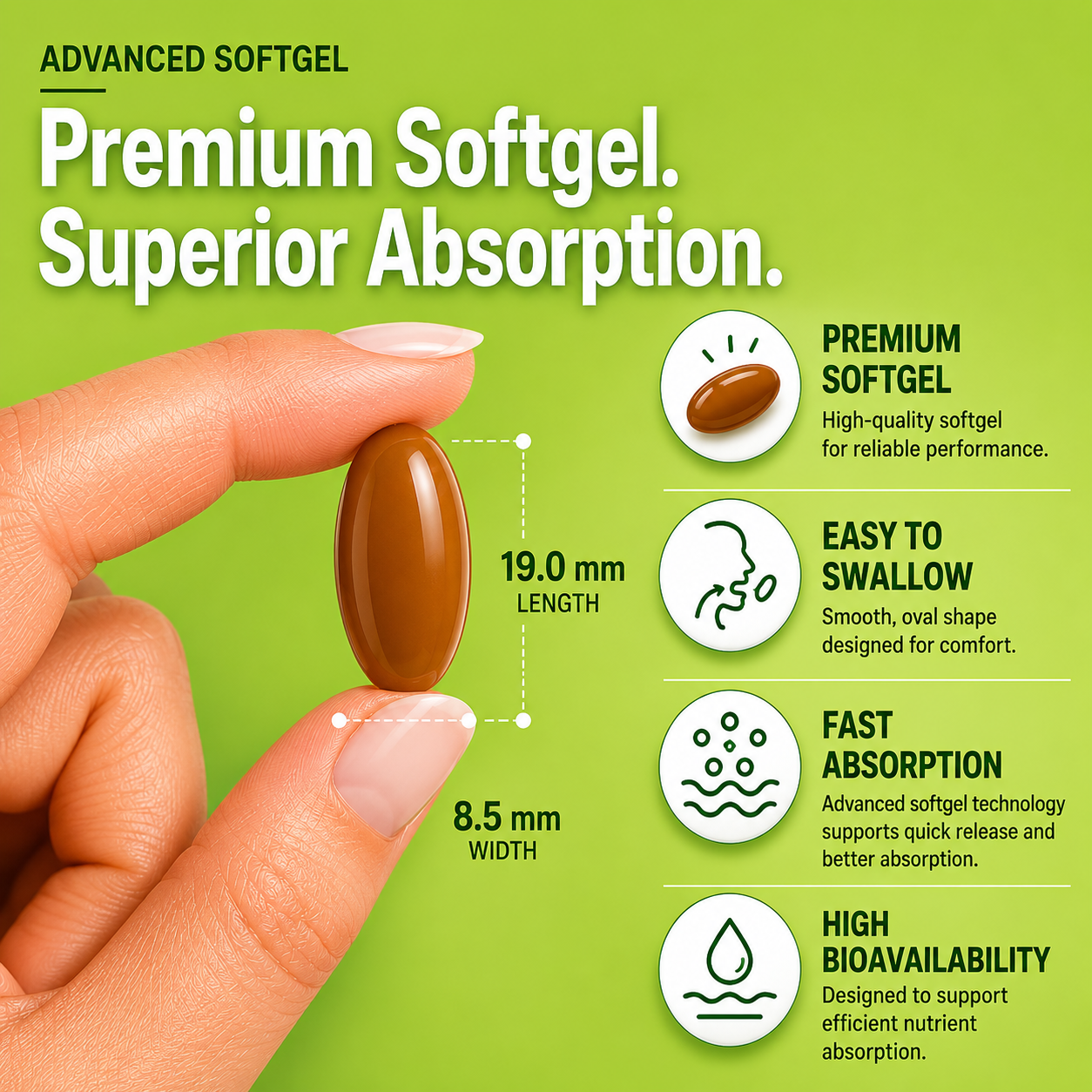 Close-up of Nutrovell Prostate Support Complex softgel capsule, premium softgel designed for superior absorption