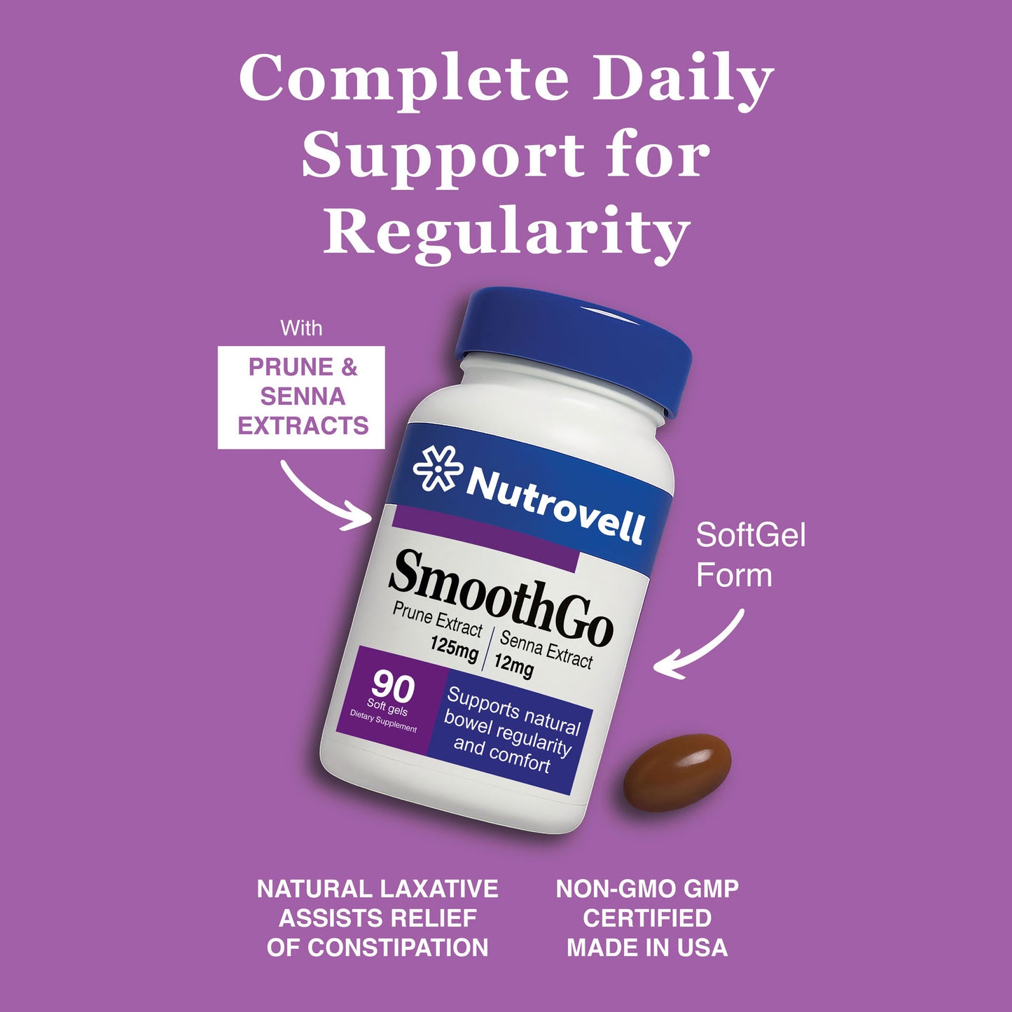 SmoothGo – Prune Extract 125 mg + Senna Extract 12 mg – 90 Softgels