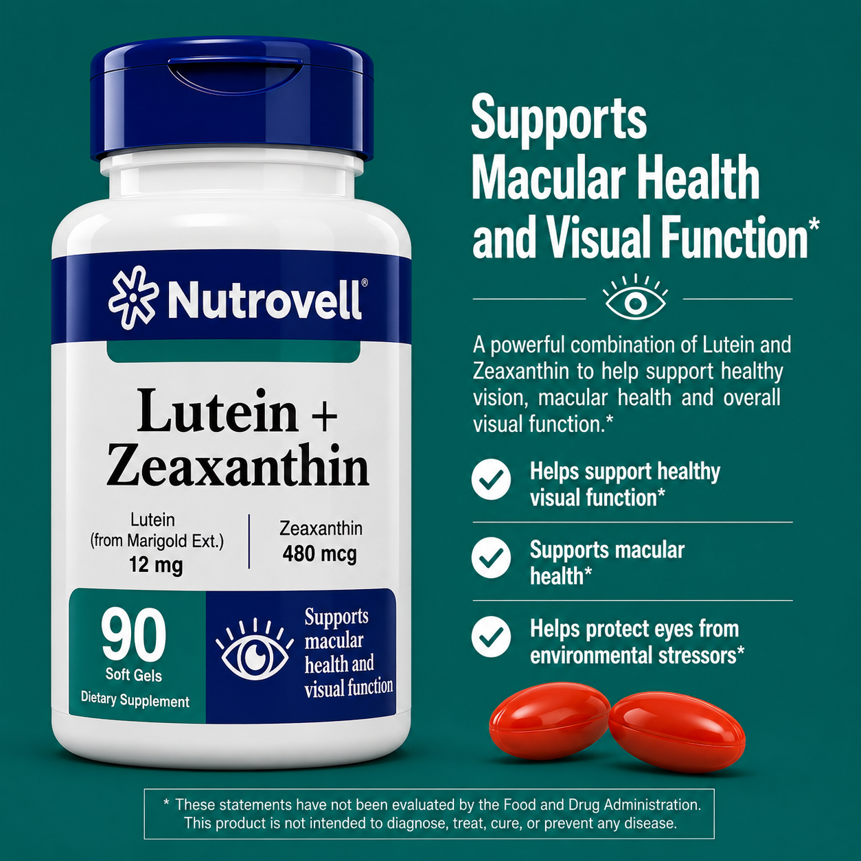 Nutrovell Lutein + Zeaxanthin Premium Quality Formula with benefits