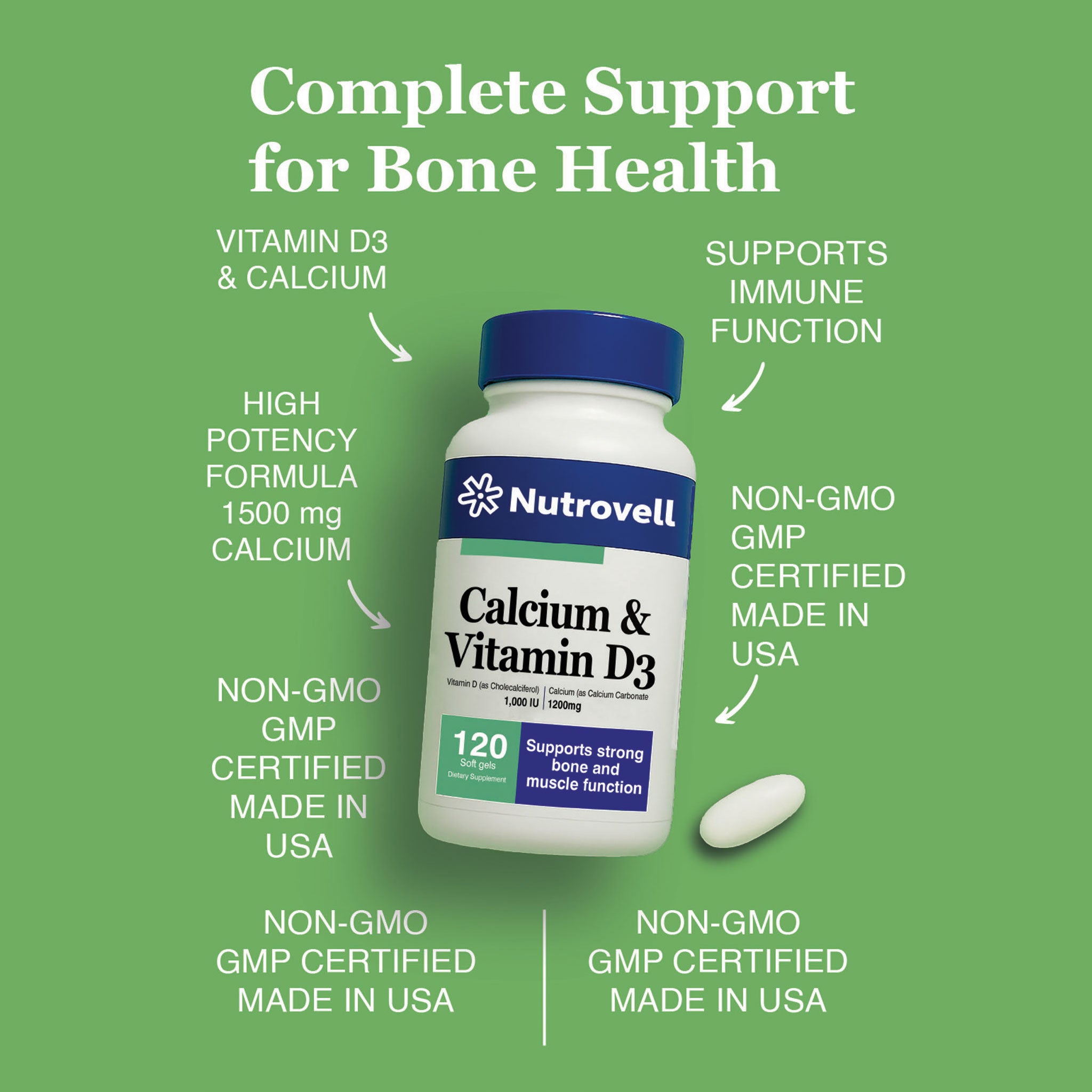 Calcium & Vitamin D3 – Calcium Carbonate 1200 mg – 120 Softgels