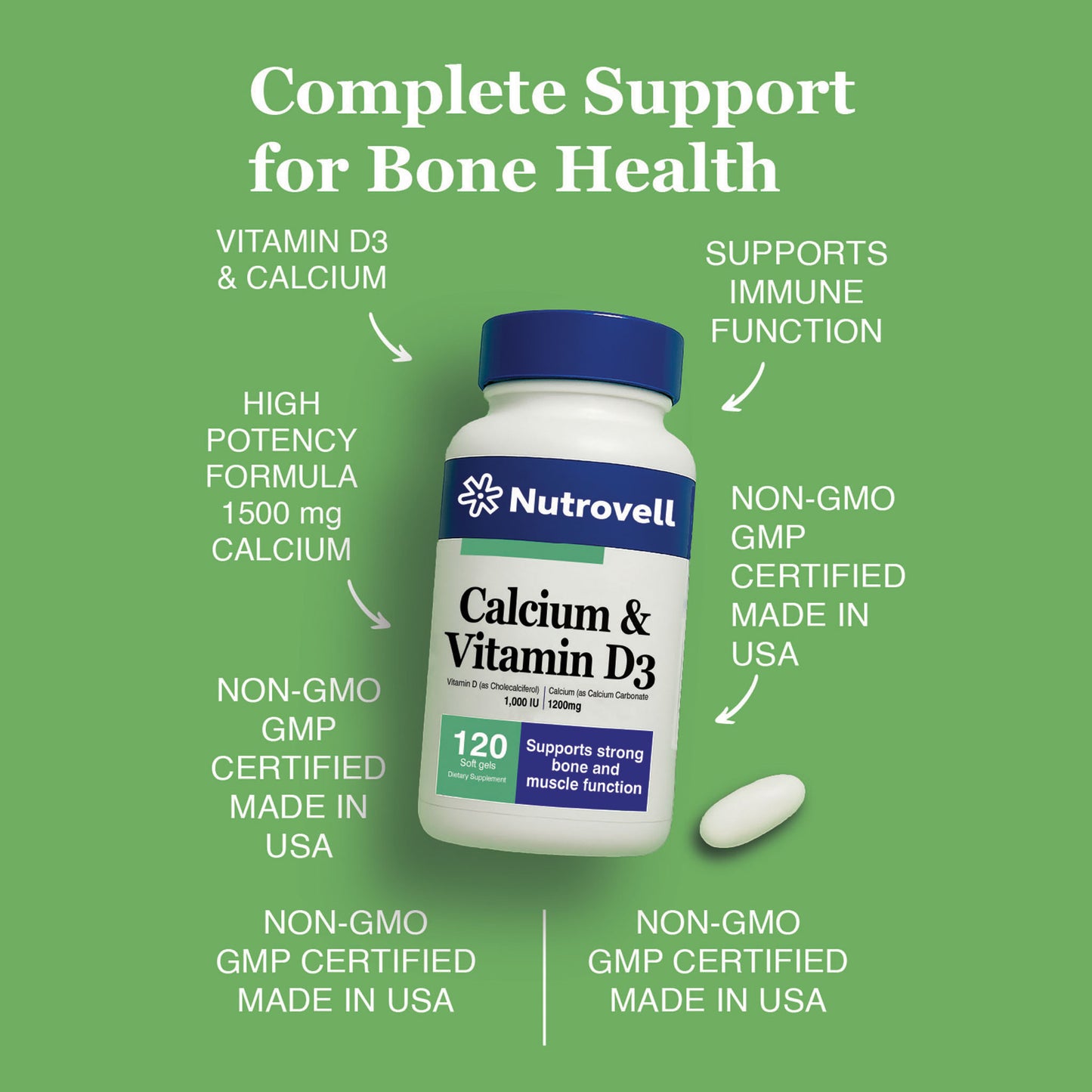 Calcium & Vitamin D3 – Calcium Carbonate 1200 mg – 120 Softgels