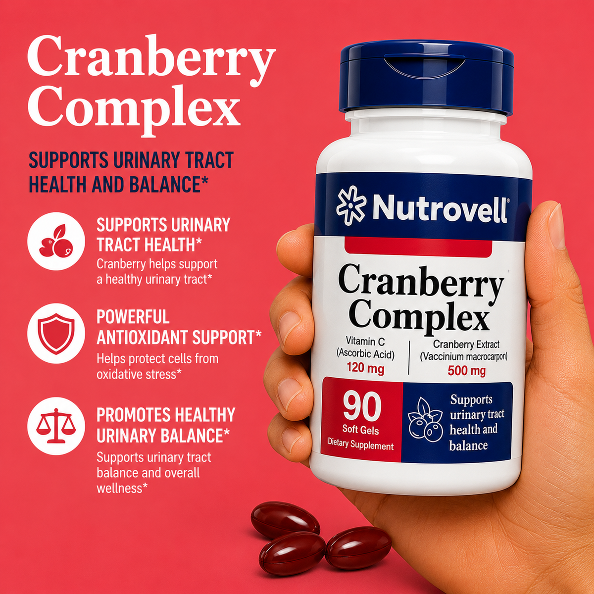 Cranberry Complex – Cranberry Extract 500 mg + Vitamin C 120 mg – 90 Softgels