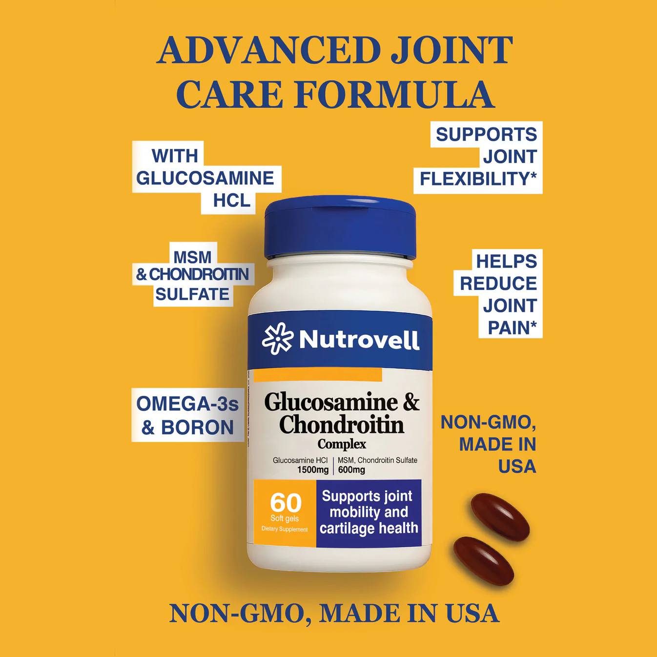 Glucosamine & Chondroitin – Glucosamine Sulfate 1500 mg – 60 Softgels