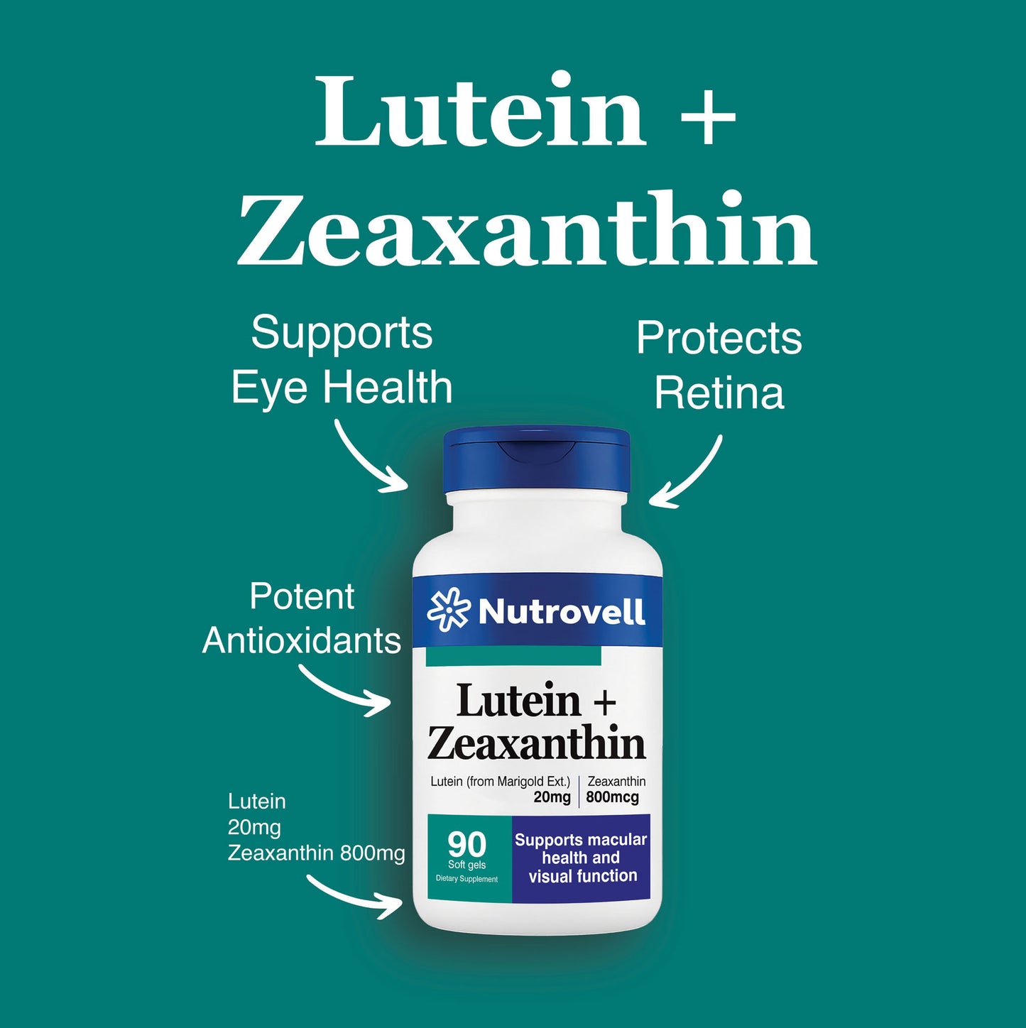 Lutein + Zeaxanthin – Lutein (from Marigold) 20 mg + Zeaxanthin 800 mcg – 60 Softgels