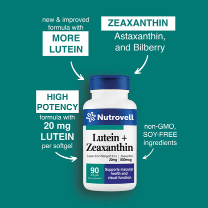 Lutein + Zeaxanthin – Lutein (from Marigold) 20 mg + Zeaxanthin 800 mcg – 60 Softgels