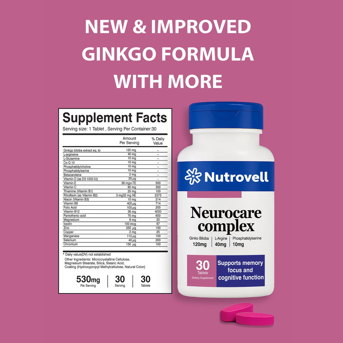 Neurocare Complex – Ginkgo Biloba 120 mg + L-Arginine 40 mg + Phosphatidylserine 10 mg – 30 Tablets