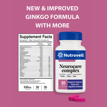 Neurocare Complex – Ginkgo Biloba 120 mg + L-Arginine 40 mg + Phosphatidylserine 10 mg – 30 Tablets