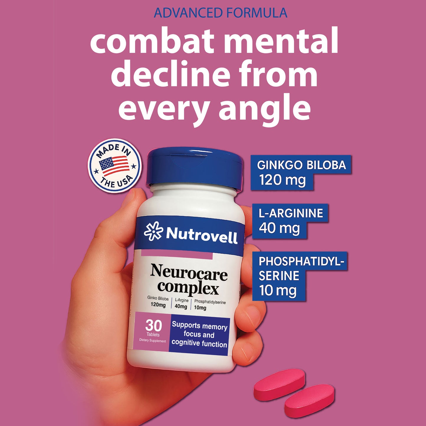 Neurocare Complex – Ginkgo Biloba 120 mg + L-Arginine 40 mg + Phosphatidylserine 10 mg – 30 Tablets