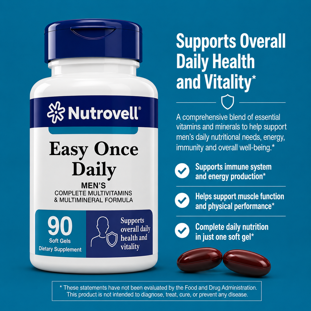 Nutrovell Easy Once Daily Men's benefits: supports overall daily health and vitality