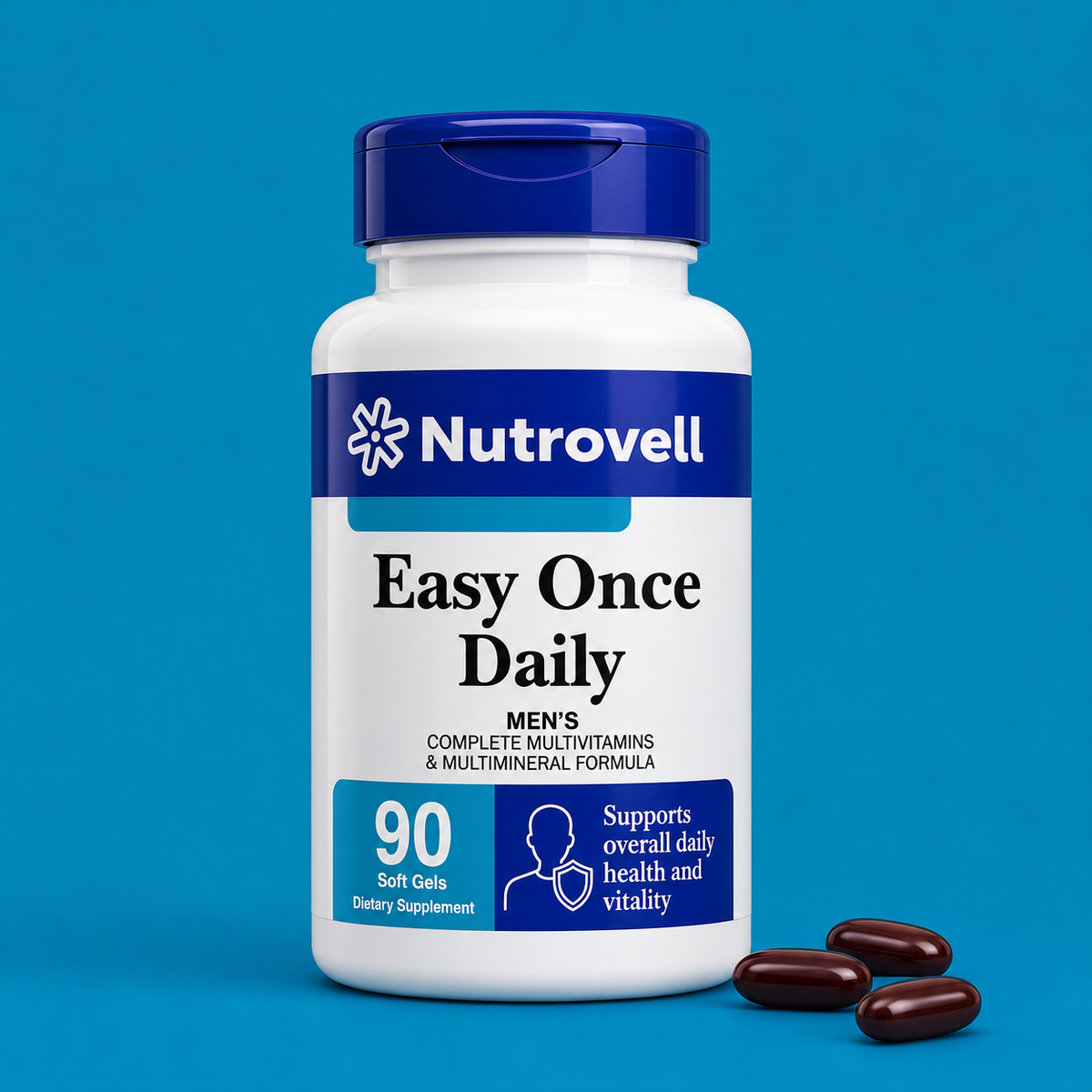 Nutrovell Easy Once Daily Men's Multivitamin bottle, 90 softgels dietary supplement