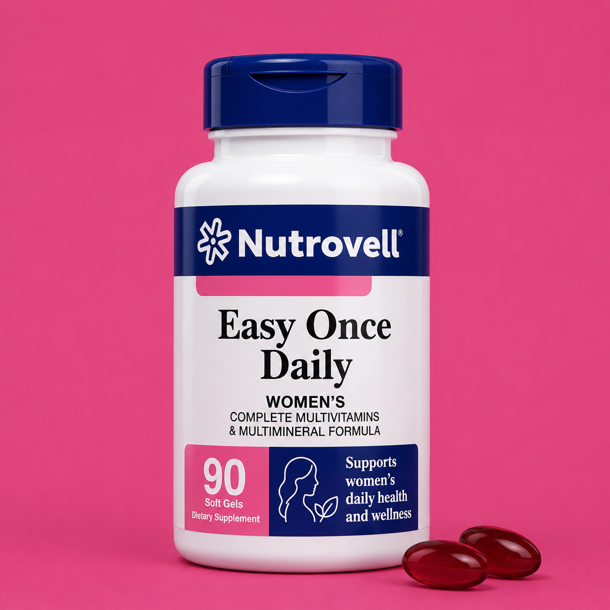 Nutrovell Easy Once Daily Women's Multivitamin bottle, 90 softgels