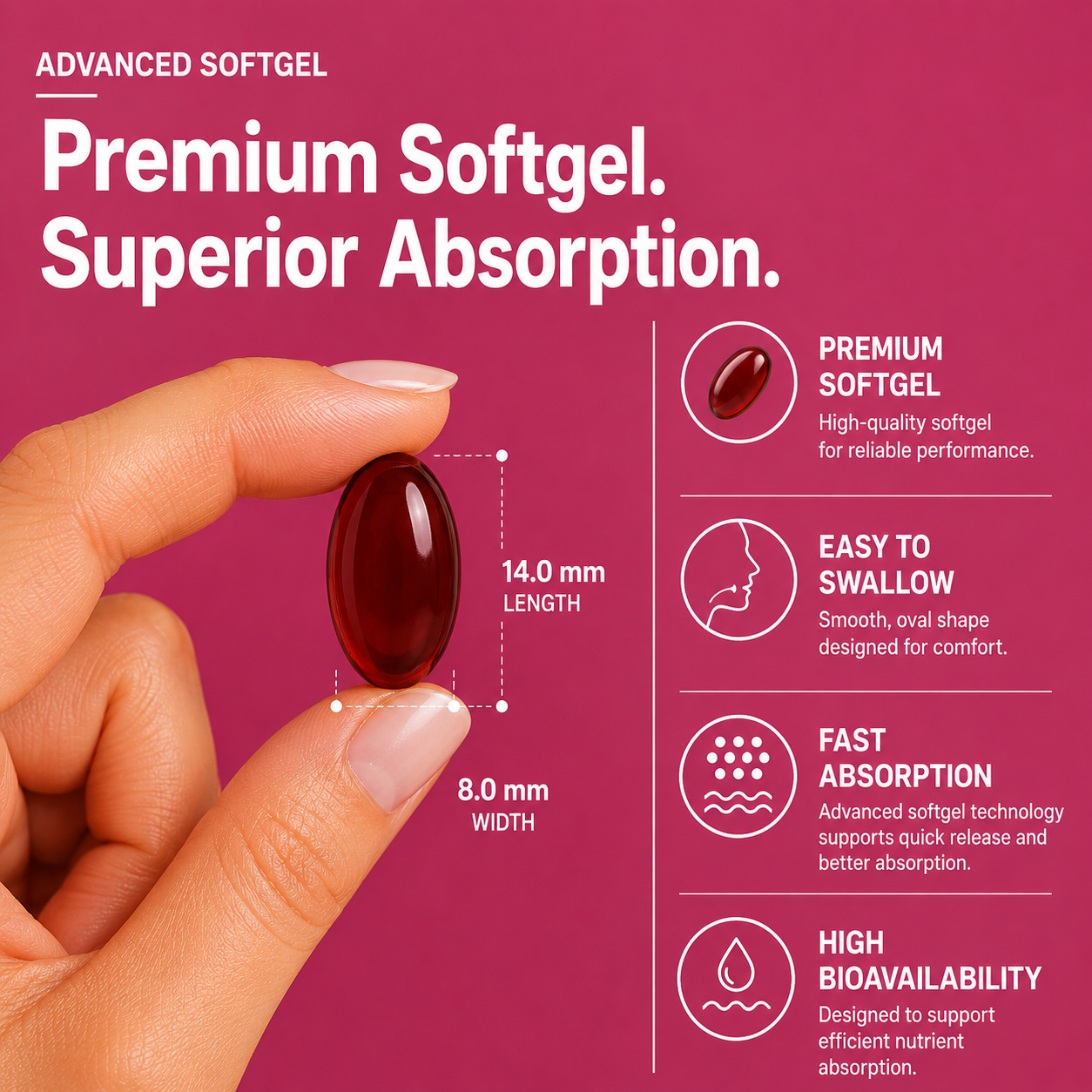 Nutrovell Easy Once Daily Women's softgel size, premium softgel with superior absorption