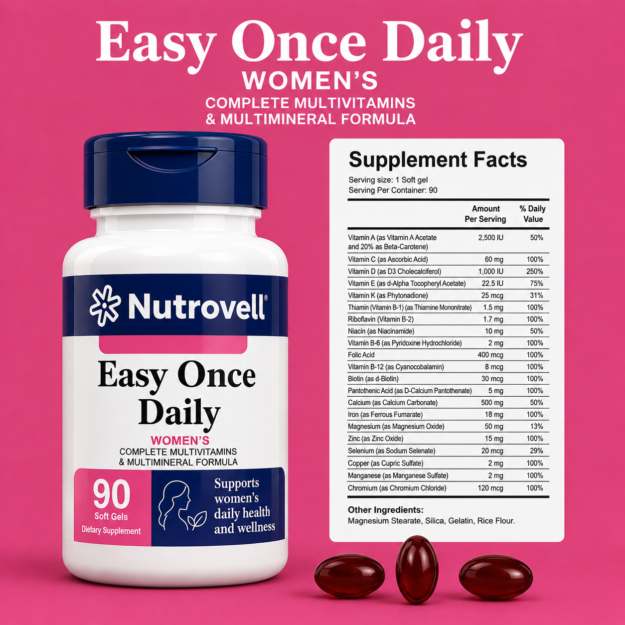 Nutrovell Easy Once Daily Women's supplement facts label