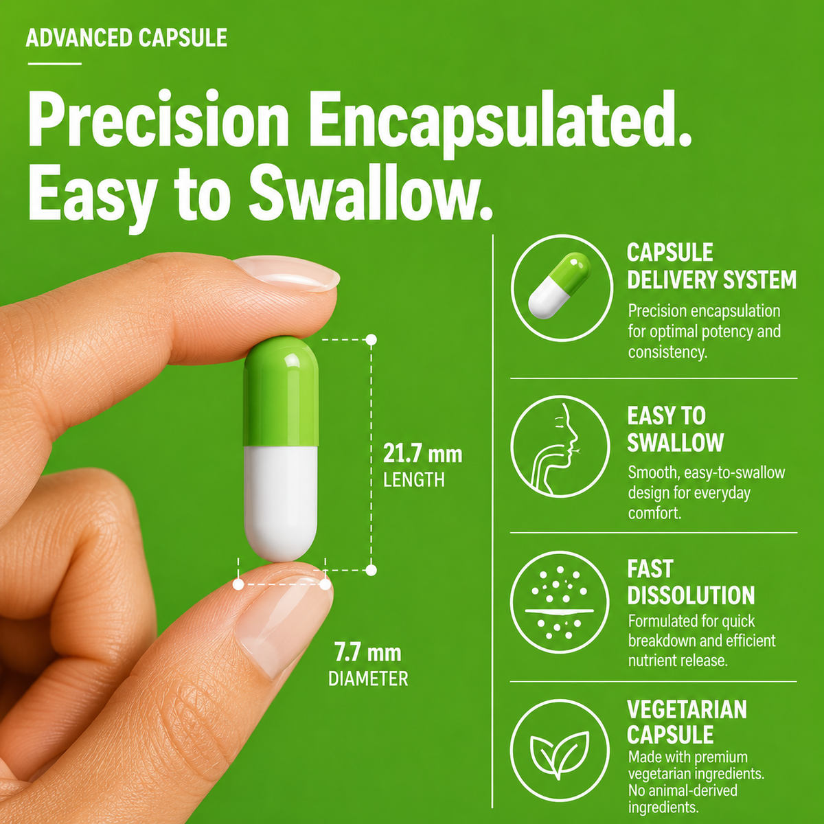 Close-up of Nutrovell Liver Support Complex capsule showing precision encapsulation, easy-to-swallow vegetarian capsule design