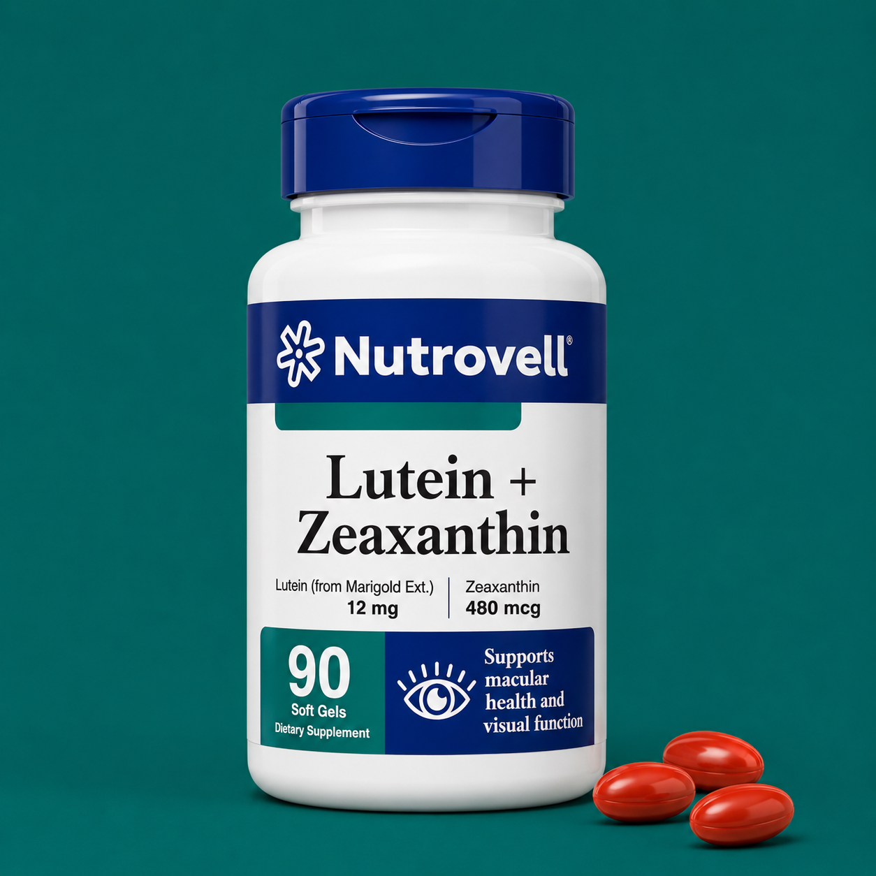 Nutrovell Lutein + Zeaxanthin Eye Health Supplement 90 Softgels Bottle