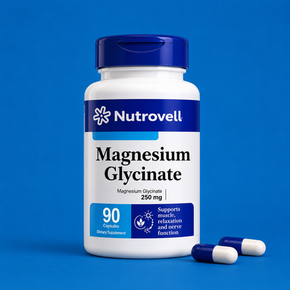 Nutrovell Magnesium Glycinate 250mg bottle, 90 capsules