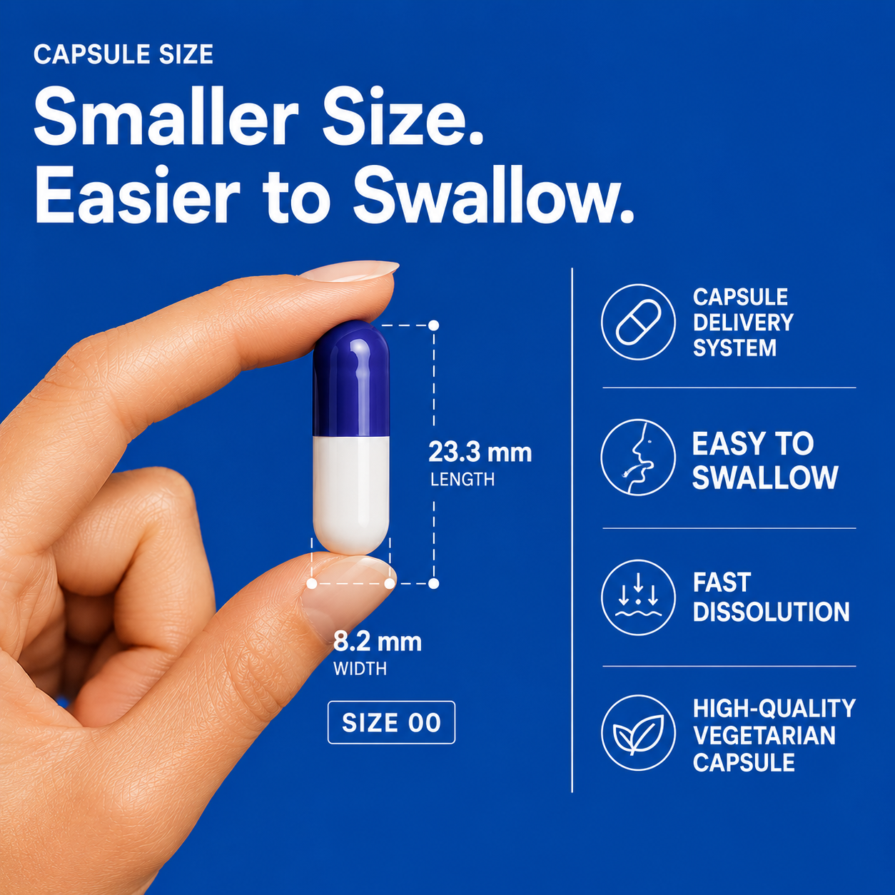 Nutrovell Magnesium Glycinate capsule size, easy to swallow