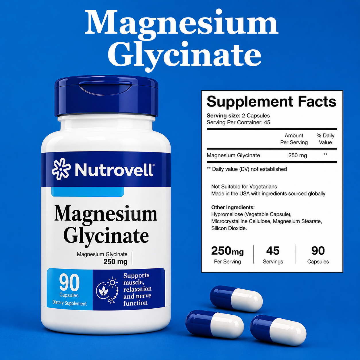 Nutrovell Magnesium Glycinate supplement facts label