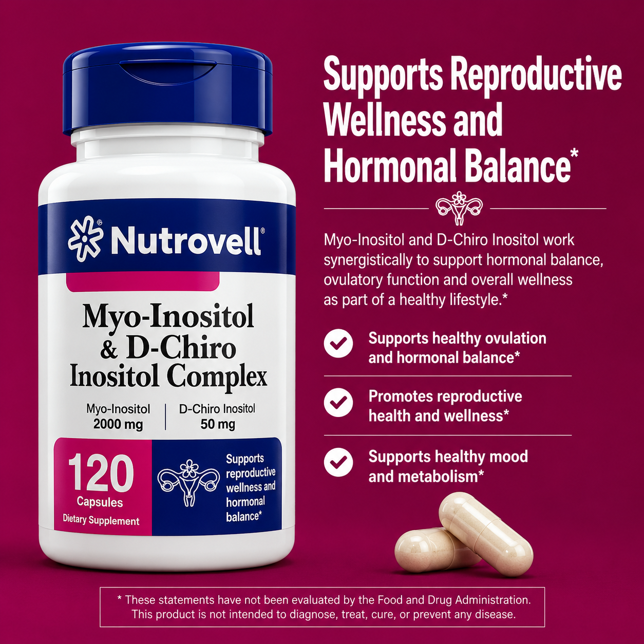 Nutrovell Myo-Inositol & D-Chiro Inositol Complex benefits - supports reproductive wellness and hormonal balance