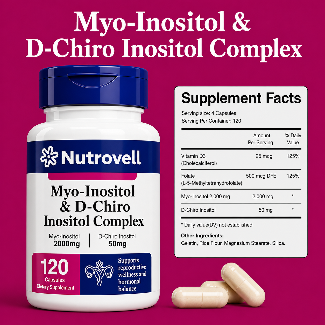 Nutrovell Myo-Inositol & D-Chiro Inositol Complex supplement facts label