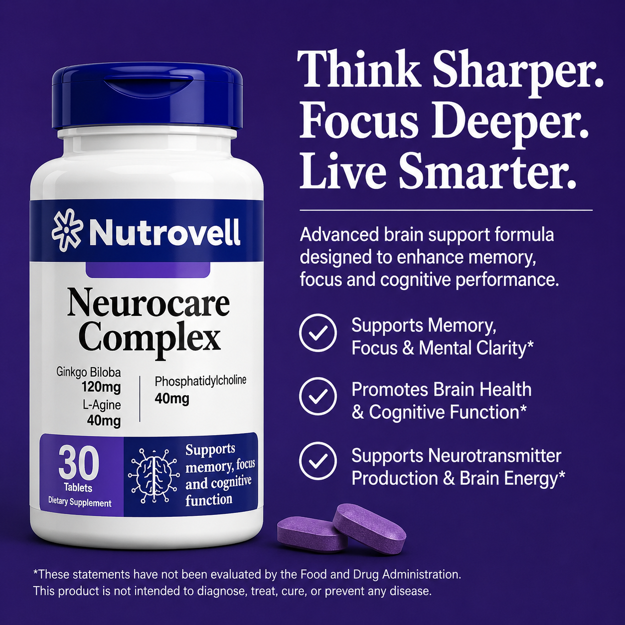 Nutrovell Neurocare Complex banner highlighting focus, memory, and mental clarity support