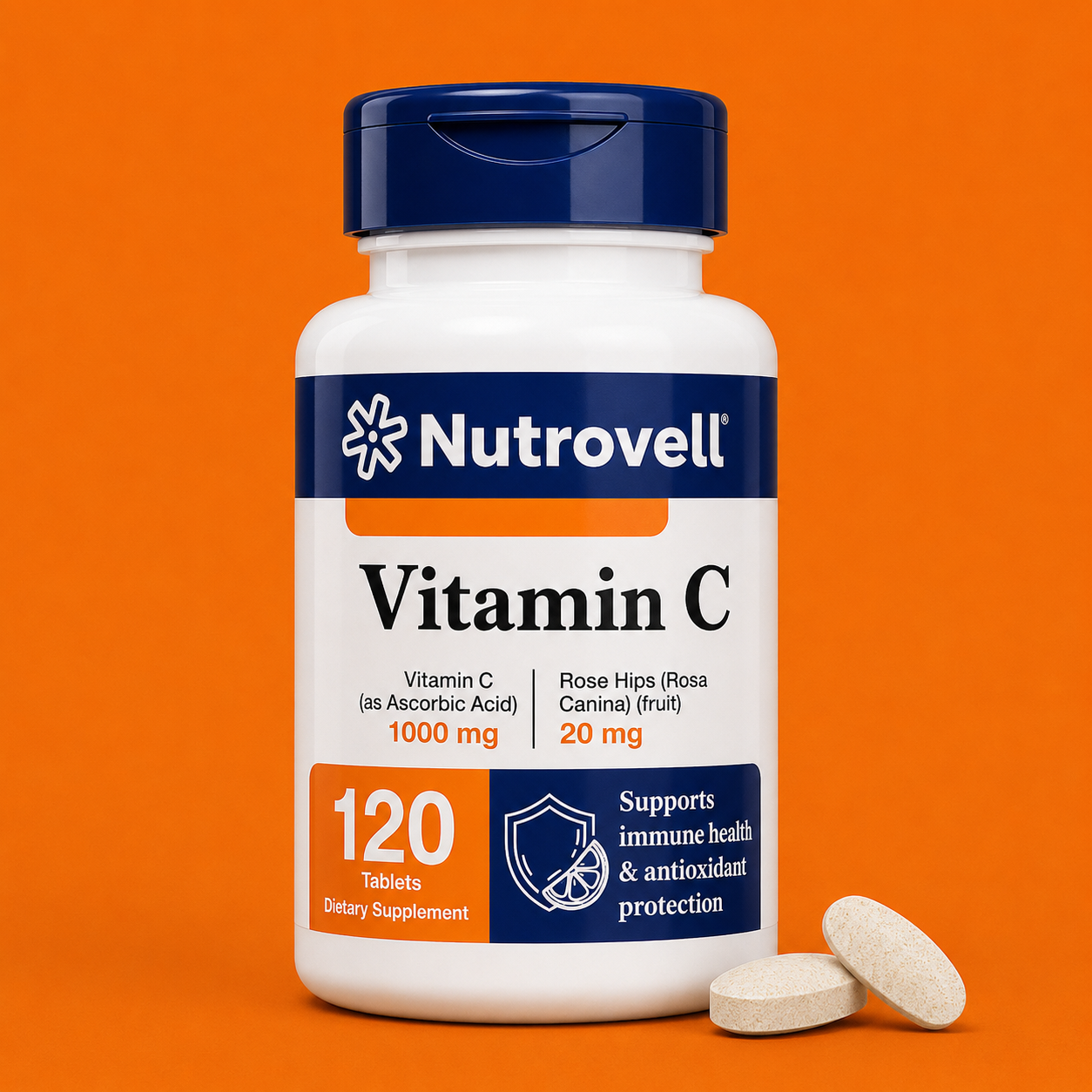 Nutrovell Vitamin C Ascorbic Acid 1000mg bottle, 120 tablets dietary supplement