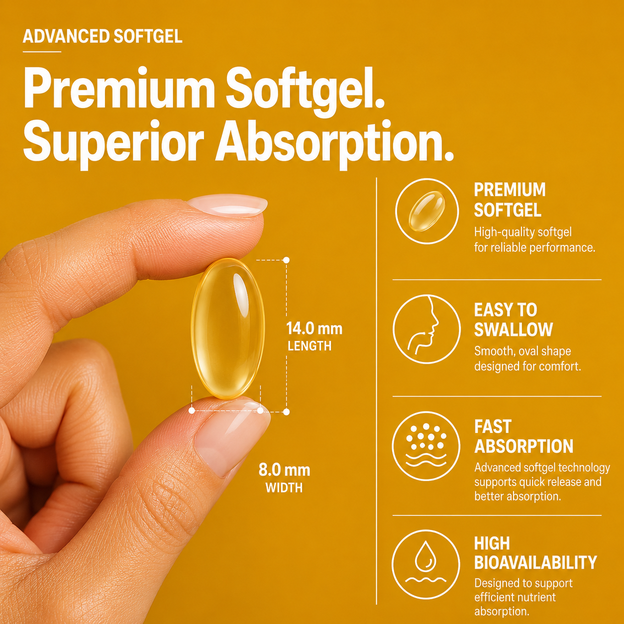 Close-up of Nutrovell Vitamin D3 softgel size