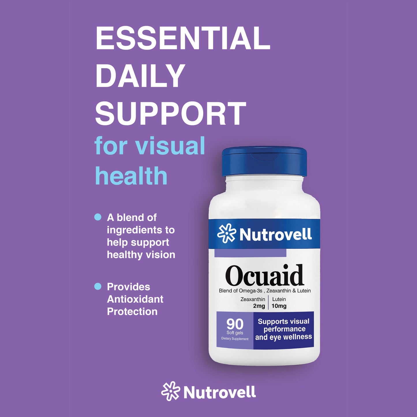 OcuAid – Omega-3 Fatty Acids (EPA 300 mg, DHA 200 mg) + Lutein 10 mg + Zeaxanthin 2 mg – 90 Softgels